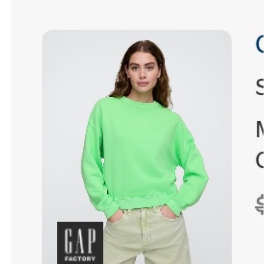 NWT still in package. GAP Women's Bright Green Crew Neck Sweatshirt